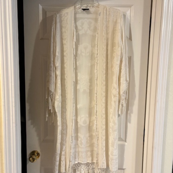 Ania.A Vintage sleeved wrap- off white- Semi sheer & textured, Beaded & tassels - Picture 1 of 6